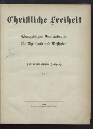 Christliche Freiheit / 27. Jahrgang 1911