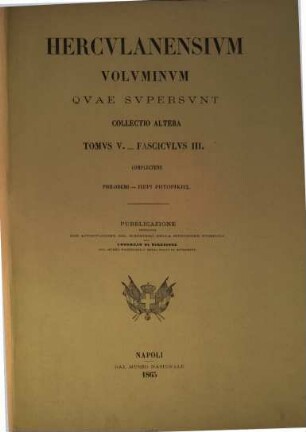 Herculanensium voluminum quae supersunt. Collectio altera. 5. 1865, Fasc. 3