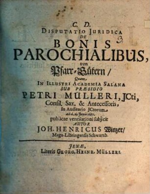 Disp. iur. de bonis parochialibus