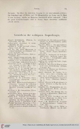 Verzeichnis der wichtigeren Besprechungen