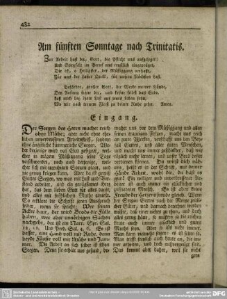 Am fünften Sonntage nach Trinitatis