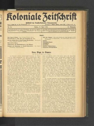 Nr. 16. Berlin, 17. April 1914. 15. Jahrgang.