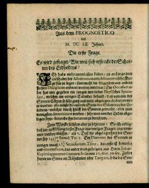 Aus dem Prognostico des M. DC. LII. Jahres. Die erste - Eilffte Frage.