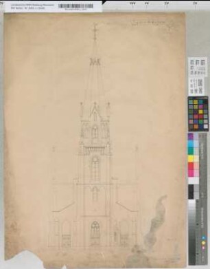 [Kath. Kirche in Gustorf] Bl. 2. Vorder-Ansicht [mit Turm].