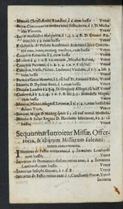 Sequuntur Introitus Missae, Offertoria, & aliarum Missarum solennitatum concernentia.