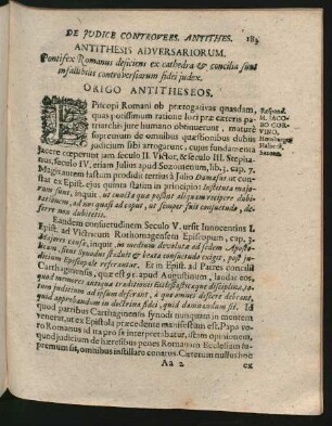 Antithesis Adversariorum. Pontifex Romanus deficiens ex cathedra & concilia sunt infallibilis controversiarum fidei iudex.