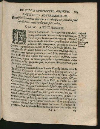Antithesis Adversariorum. Pontifex Romanus deficiens ex cathedra & concilia sunt infallibilis controversiarum fidei iudex.
