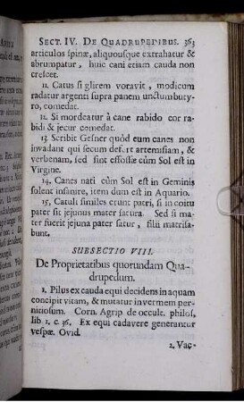 Subsectio VIII. De Proprietatibus quorundam Quadrupedum