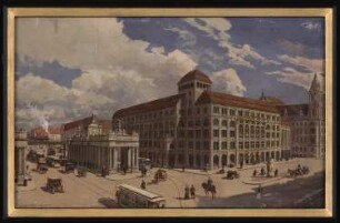 Wettbewerb Groß-Berlin 1910 Königsstraße, Königskolonnaden: Perspektivische Ansicht: Königsstraße - Königskolonnaden