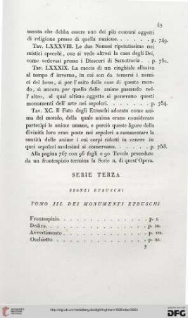 Serie terza: Bronzi etruschi. Tomo III: Dei monumenti etruschi