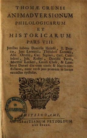Thomae Crenii Animadversiones Philologicae Et Historicae, 8