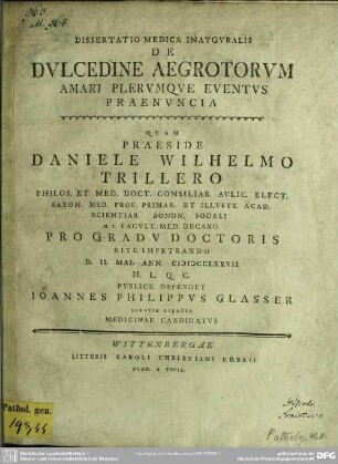 Dissertatio Medica Inauguralis De Dulcedine Aegrotorum Amari Plerumque Eventus Praenuncia