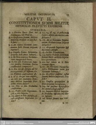 Caput II. Constitutionem Summi Militiae Imperialis Praefecti Exhibens