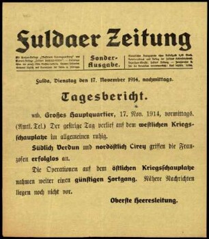 Ausgabe vom Dienstag, den 17. November 1914.