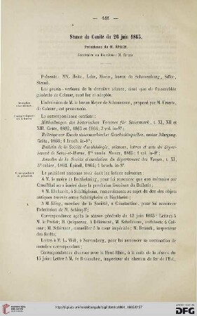 Séance du Comité du 26 juin 1865