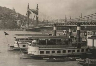 Ungarn. Budapest. Blick über die Donau zur Elisabethbrücke (eröffnet 1903) und dem St. Gellert-Denkmal