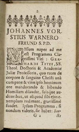 Johannes Vorstius Warnero Freund S.P.D.