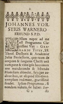 Johannes Vorstius Warnero Freund S.P.D.
