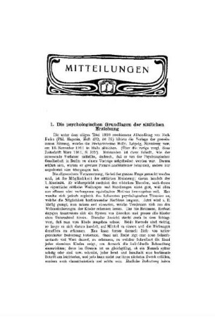 Die psychologischen Grundlagen der sittlichen Erziehung