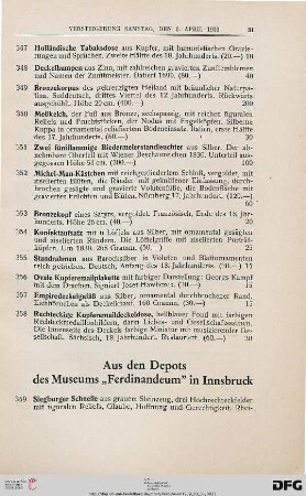 Aus dem Depots des Museums „Ferdinandeum“ in Innsbruck (Nr. 359-417)