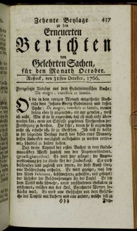 Zehente Beylage. Rostock, den 31sten October, 1766
