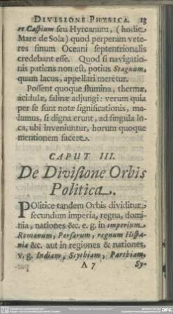 Caput III. De Divisione Orbis Politica