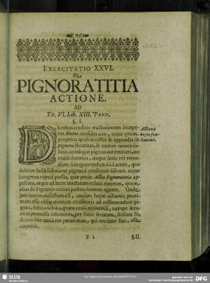 Exercitatio XXVI. De Pignoratitia Actione. Ad Tit. VI. Lib. XIII. Pand.