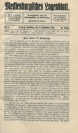 Nr. 1. Rostock, Sonntag, den 5. September 1915.