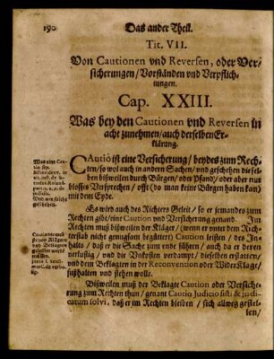 Cap. XXIII. Was bey den Cautionen und Reversen in acht zunehmen/ auch derselben Erklärung.
