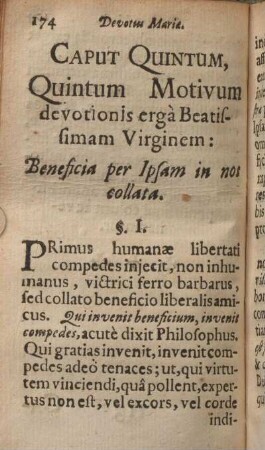 Caput quintum, Quintum motivum devotionis ergà beatissimam virginem: Beneficia per ipsam in nos collata.