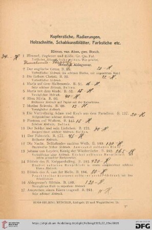 Kupferstiche, Radierungen, Holzschnitte, Schabkunstblätter, Farbstiche etc. (Nr. 1-483)