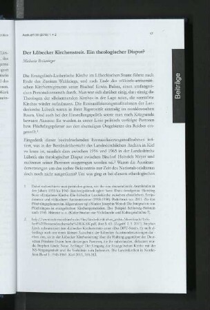 Der Lübecker Kirchenstreit. Ein theologischer Disput?