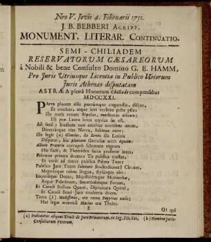 Nro V. Jovis 4. Februarii 1751.