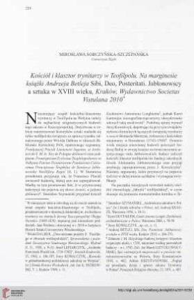 73: Kościoł i klasztor trynitarzy w Teofilpolu : na marginesie książki "Andrzeja Betleja: Sibi, deo, posteritati"