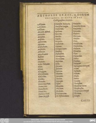 Authores Graeci, Quorum Testimonia Et Dicta In Hac Calligraphia citantur.