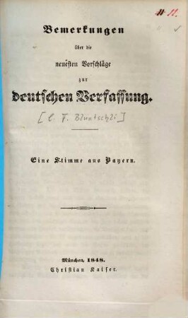 Bemerkungen über die neuesten Vorschläge zur deutschen Verfassung