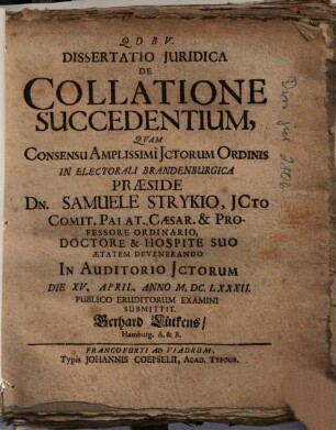 Dissertatio Iuridica De Collatione Succedentium