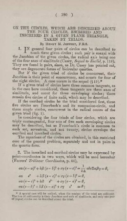 On the circles, which are described about the four circles, escribed and inscribed in a given plane triangle, taken by triads.