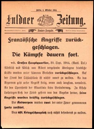 Ausgabe vom Donnerstag, den 01. Oktober 1914.