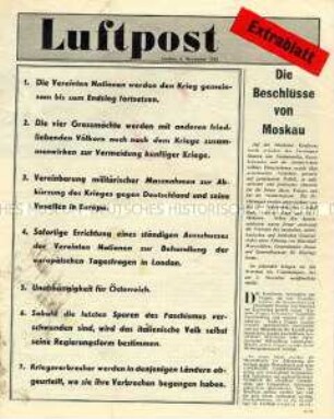 Nachrichtenblatt der Alliierten "Luftpost" zum Treffen der Außenminister im Oktober 1943 in Moskau