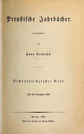 Preußische Jahrbücher. 66. 1890