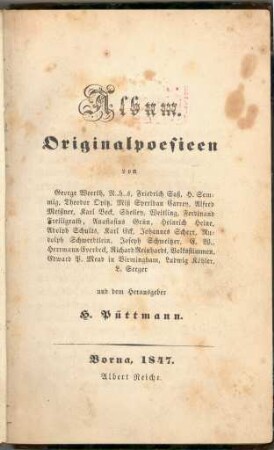 021 Album. Originalpoesieen von Georg Weerth [...] und dem Herausgeber H. Püttmann