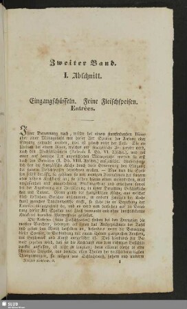 I. Abschnitt. Eingangsschüsseln. Feine Fleischspeisen. Entrées