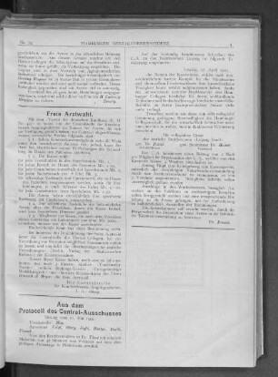Aus dem Protocoll des Central-Ausschusses