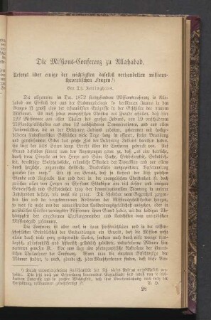 Die Missions-Conferenz zu Allhabad. Referat über einige der wichtigsten daselbst verhandelten missions-theoretischen Fragen