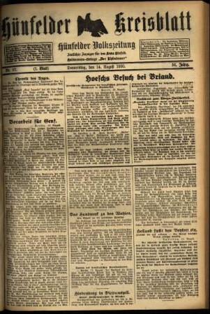 Erste Ausgabe vom Donnerstag, den 14. August 1930.
