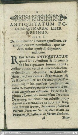 Cap. I. De multitudine Deorum gentilium, variisque eorum nominibus, quo itidem totius opuseull dispositio inducitur