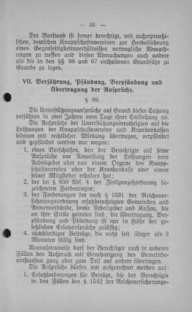 VII. Verjährung, Pfändung, Verpfändung und Übertragung der Ansprüche.
