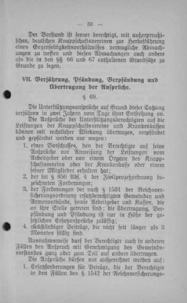 VII. Verjährung, Pfändung, Verpfändung und Übertragung der Ansprüche.