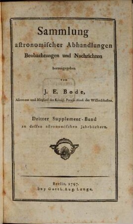 Sammlung astronomischer Abhandlungen, Beobachtungen und Nachrichten. 3, 3. 1797